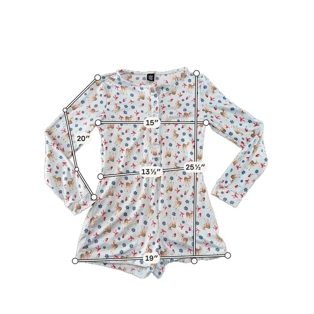 Pajama Romper Womens M Blue Deer Snowflake Christmas Fleece Button Long Sleeve